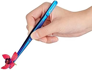 Restaurantware Perfect Point 6.3 Inch Food Tweezer, 1 Straight Kitchen Tweezer - Fine Point, Serrated Tips For Precision, Blue Stainless Steel Cooking Tweezer, For Seafood, Plating, or Decorating