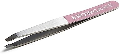 Browgame Original Slanted Tweezer - Precise, Extra Sharp Plucking Tool For Easy, Painless Hair Removal - Easy Grip For Meticulous Shaping - Stainless Steel Design For Sensitive Skin - Pink - 1 Pc