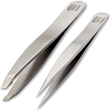 Regine Switzerland Slant & Splinter Tweezer Set - Great For Precision Facial Hair, Ingrown Hair, Splinter and Blackhead Removal - Stainless Steel - 100% Handmade in Switzerland