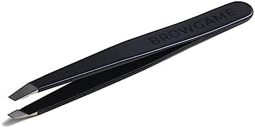 Browgame Signature Slanted Tweezer - Expertly Designed Brow Grooming Tool - Easy Grip Handle For Precise Hair Removal - Extra Sharp Plucking Tool For Easy, Painless Hair Removal - Blackout - 1 Pc