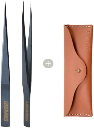 Tweezer LUCANUS Pointed ingrownTweezers 1ea with Leather Case- Ultra Precision Needle Nose Tip, Best Tweezers for Eyebrows and Ingrown Hair, Amazing Hand-Sharpen Tip
