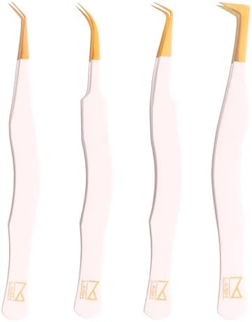 M LASH M1 Tweezers Set of 4 - Nordic Design, High Precision Fiber Tip, Excellent Grip - Premium Japanese Stainless Steel for Lash Extensions & Beauty Needs (White)