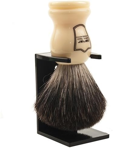 Parker Safety Razor 100% Black Badger Bristle Shaving Brush with White Handle–Extra Dense Badger Bristles Shave Brush Create a Superior Lather–Brush Stand Included