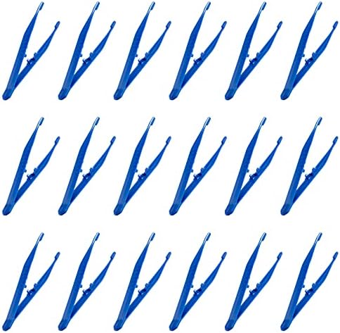 MEABEN 100 Pcs Plastic Craft Disposable Tweezers, Bulk Priced Blue Forceps Tapered Tweezers, Handmake Fuse Beads Manual DIY Tool Handmade Crafts Kit Accessories for DIY Art Crafts