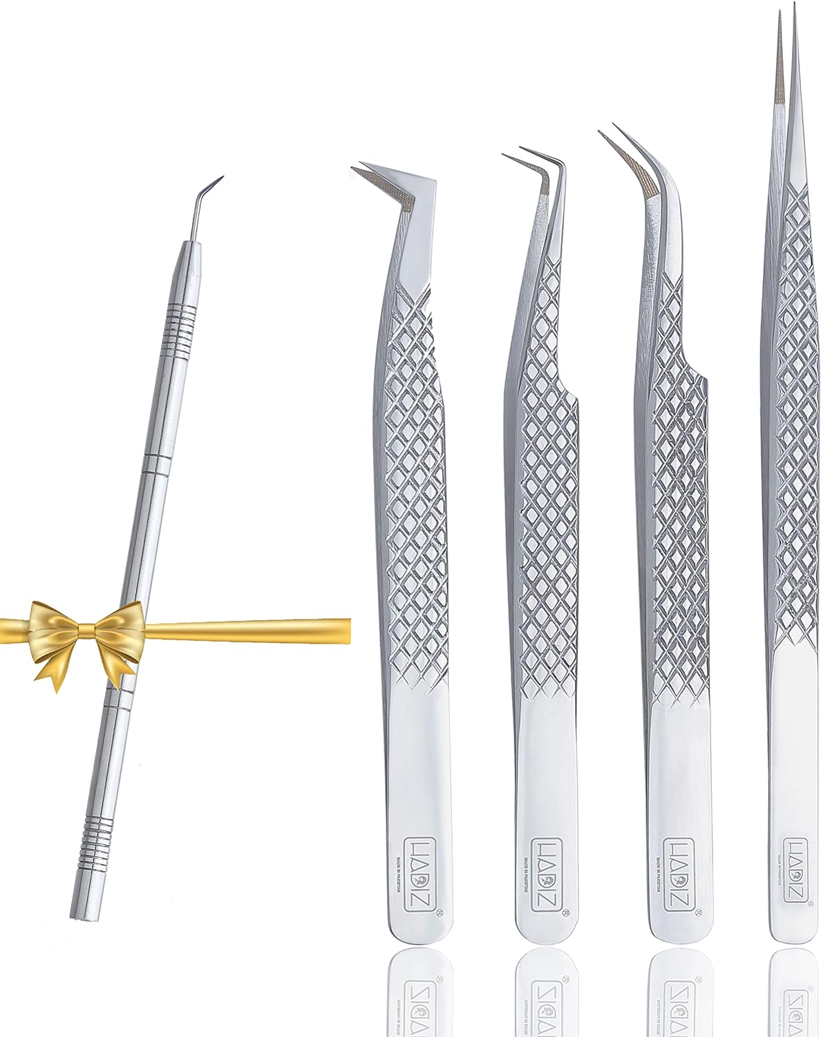 Fiber Tip Lash Tweezers Set Of 4 Eyelash Extension Tweezers Professional Tweezers For Artists & Academy Trainers Anti Slip Diamond Grip Japanese Steel Lash Tweezers