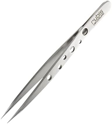 Rubis Hole Pattern Stainless Steel Pointed Tweezers for Precise Eyebrows and Hair Removal, The Elegance Collection,1K011 9.5, Made in Switzerland