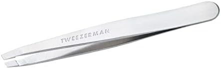 Tweezerman Stainless Steel Slant Tweezer - Eyebrow Tweezers for Women and Men (Platinum Silver)