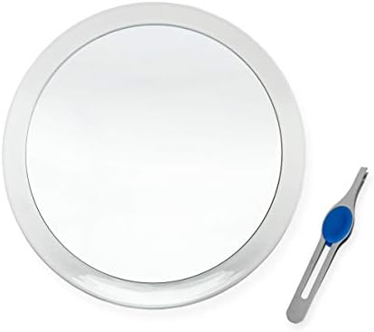 DB Tech Large 10-Inch Suction Cup 5x Magnifying Mirror with Precision Tweezers w/Rubberized Grips, Triple Suction Cups for Lasting Hold on Most Flat Surfaces