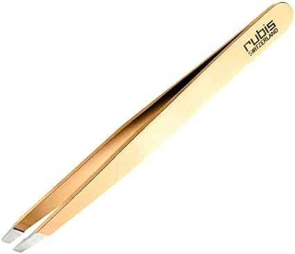 Rubis Classic Stainless Steel Slanted Tweezers for Precise Eyebrows and Hair Removal, The Gold Collection, Gold, 1K103