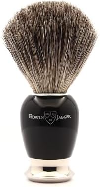 Edwin Jagger 81SB586AMZ Classic Imitation Ebony Pure Badger Exfoliating Shaving Brush with Stand for Shaving Cream or Shaving Soap for Men and Women (Black)