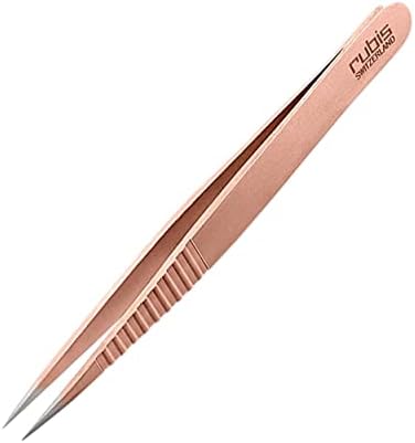 Rubis Stainless Steel Pointed Tweezers with Pro Grip for Precise Eyebrows and Hair Removal, 1K003PGRG, Red Gold,Rubis Switzerland Swiss Made World Renowned Precision
