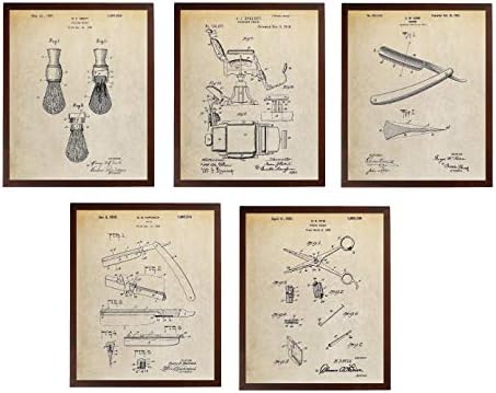 Turnip Designs Barber Chair Razor Shears Shaving Brush Patent Barber Shop Decor Bathroom Wall Art Shaving Brush Poster TDP1020