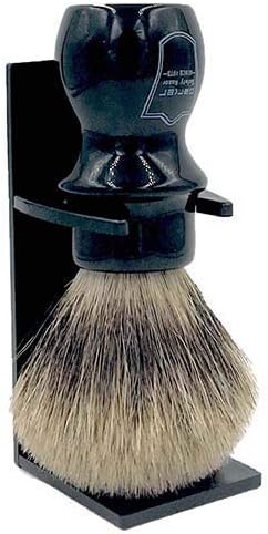 Parker Safety Razor Handmade Deluxe Mug Shaving Brush with Stand – 100% 3-Band Pure Badger Bristles –Extra Dense and Firm (Black)