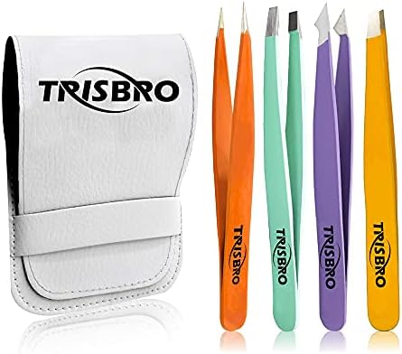 Tweezers Set - Precision Tweezers For Ingrown Hair removal, Professional Eyebrow Tweezers for women - Facial Hair and Splinter Blackhead Removal - Tweezers Set of 4. Multi Color