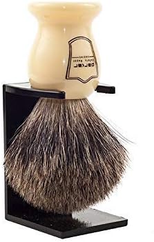 Parker Safety Razor 100% Pure Badger Bristle Shaving Brush - Brush Stand Included - Faux Ivory Handle