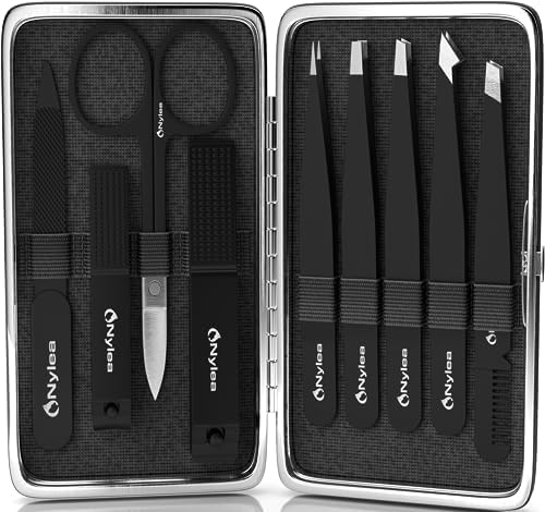 Nylea Professional Tweezers Set and Nail Clippers for Men and Women [Perfect Alignment/Grip] Best Precision Stainless Steel Kit for Ingrown Hair Eyebrows Facial Hair Splinter and Eyelashes