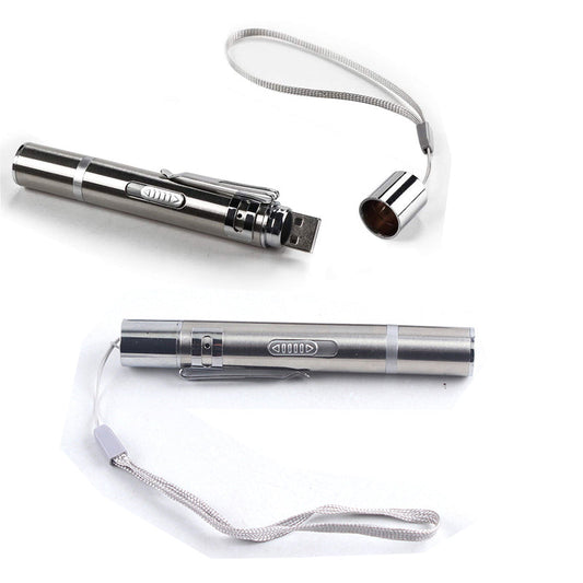 USB Rechargeable 3-in-1 Mini Flashlight Red LED Laser Pointer
