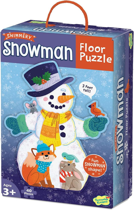 Peaceable Kingdom Floor Puzzle | Shimmery Snowman