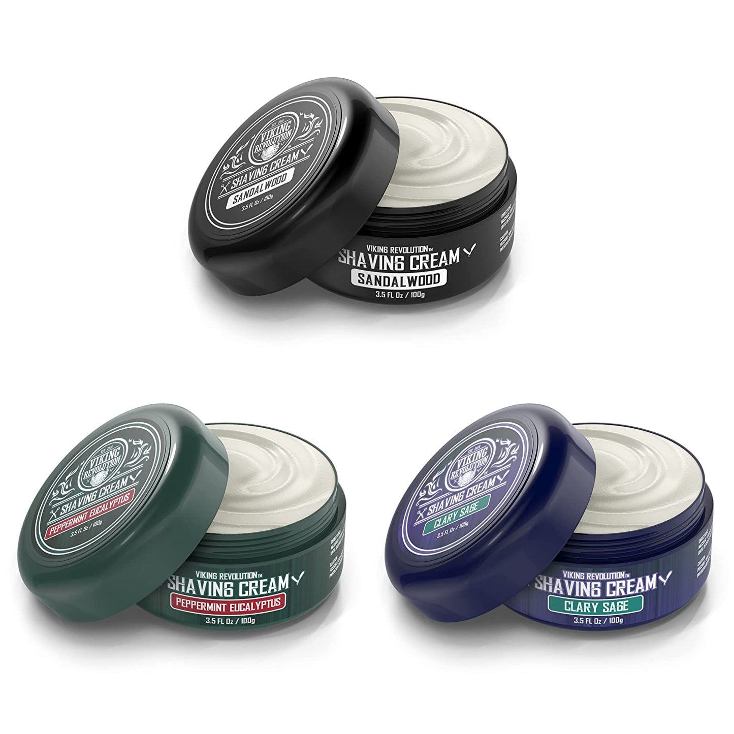 Shaving Cream 3 Pack - Sandalwood, Peppermint & Eucalyptus, Clary Sage