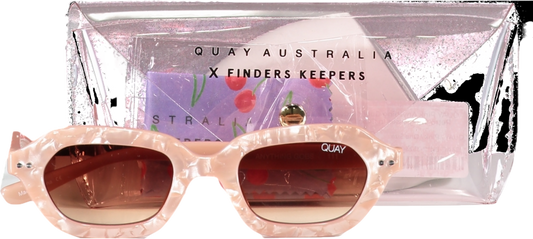 QUAY Pink Anything Goes Marble Slim Retro Sunglasses In Case One Size
