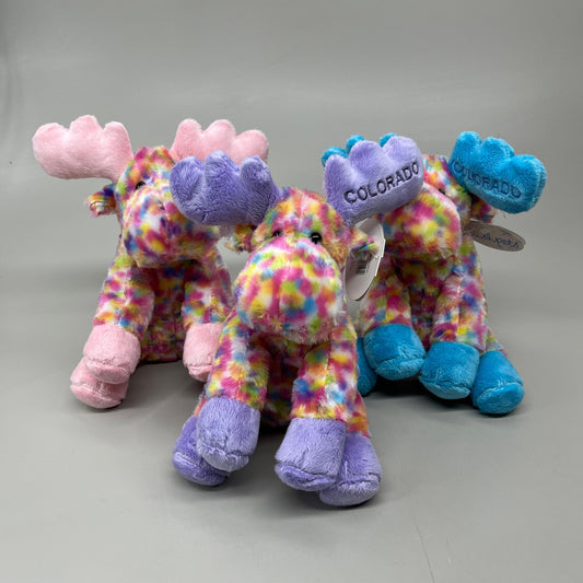 WISHPETS 3-PACK! Colorado Ear Fun Fetti Moose 9" Purple, Blue, Pink 83125CO new