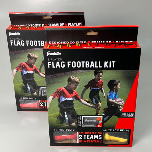 FRANKLIN 2-PACK! 8 Player Flag Football Kit Waist Size up to 34" 4 Red/Yellow Belts 33020